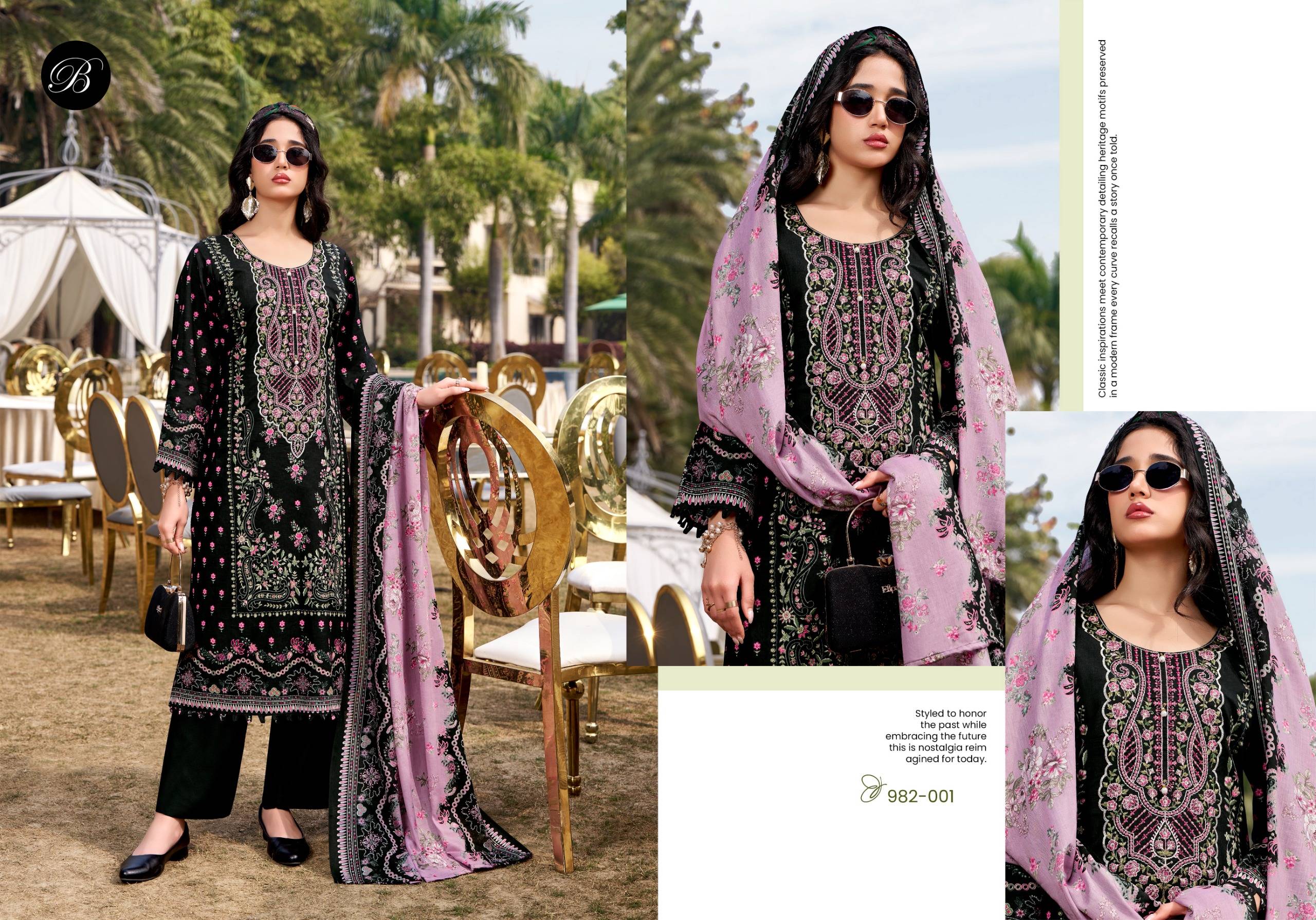 NAIRA VOL-144 BY BelliZa 982-001 TO 982-008 SERIES Pakistani Stylish Embroidered Pure Cotton Dresses At Wholesale Price